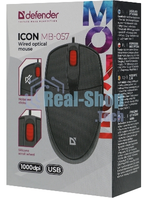 Мышь проводная Defender Icon MB-057 черный, 1000 dpi, USB, кнопки - 3