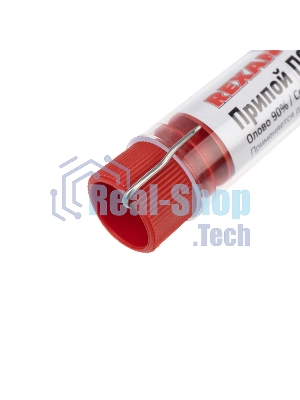 Припой без канифоли ПОС-90 Rexant, 10 г, Ø1.0 мм, (олово 90%, свинец 10%), колба