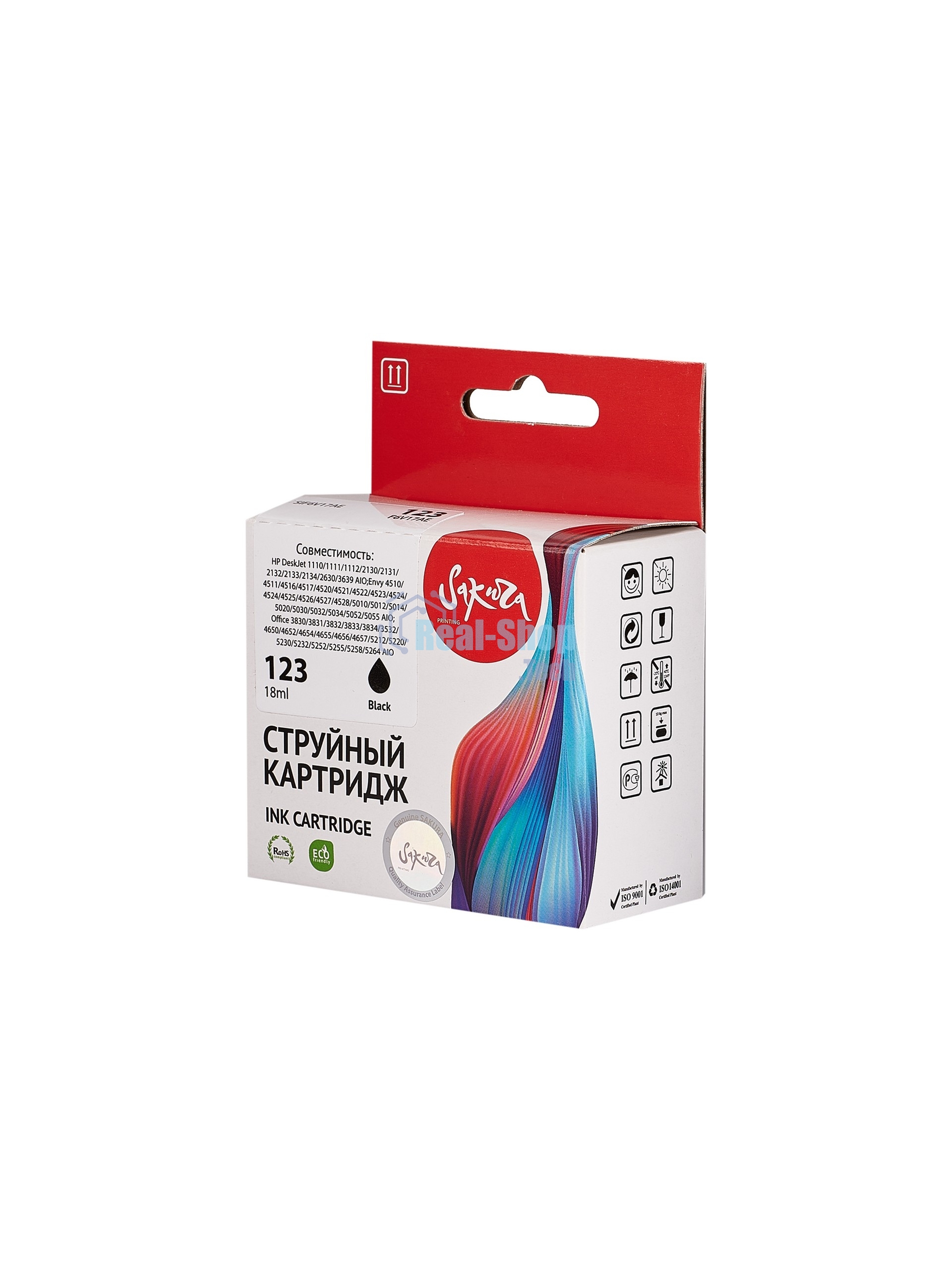 Картридж струйный Sakura F6V17AE (№123 Black) для HP, черный, 18 мл., 600 к.