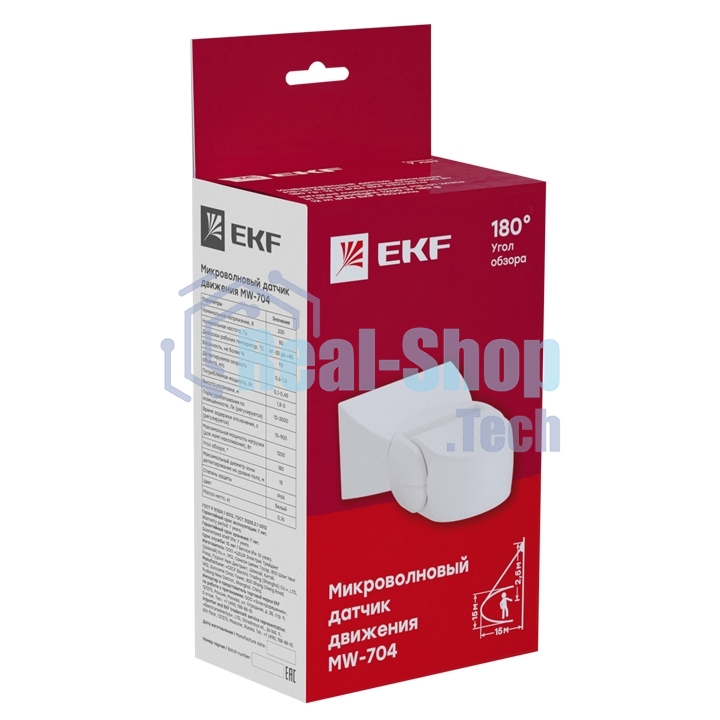 Датчик движения микроволновый MW-704 1200Вт 180гр. до 15м IP65 бел. PROxima EKF dd-mw-704