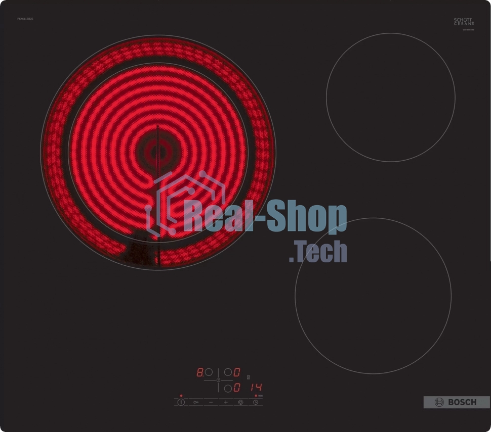 Электрическая варочная панель Bosch PKK611BB2E 60 см черный, 3 зоны нагрева, Размеры прибора (мм), 45 x 592 x 522 mm