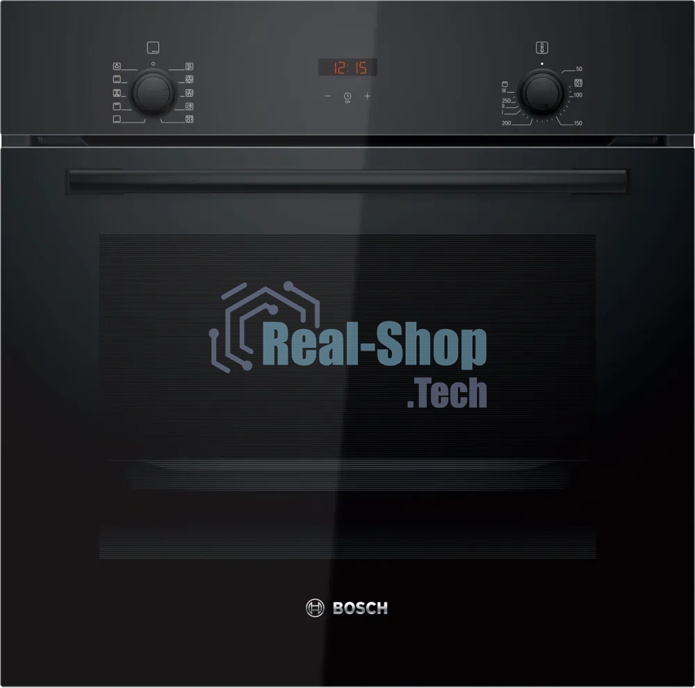 Духовой шкаф электрический Bosch HBF512BB1T Serie 2, духовой шкаф, черный, класс энергоэффективности А, 7 режимов, 3-х слойное остекление, LED-дисплей, утапливаемые переключатели, галогенное освещение, проволочные направляющие, сделано в Турции,