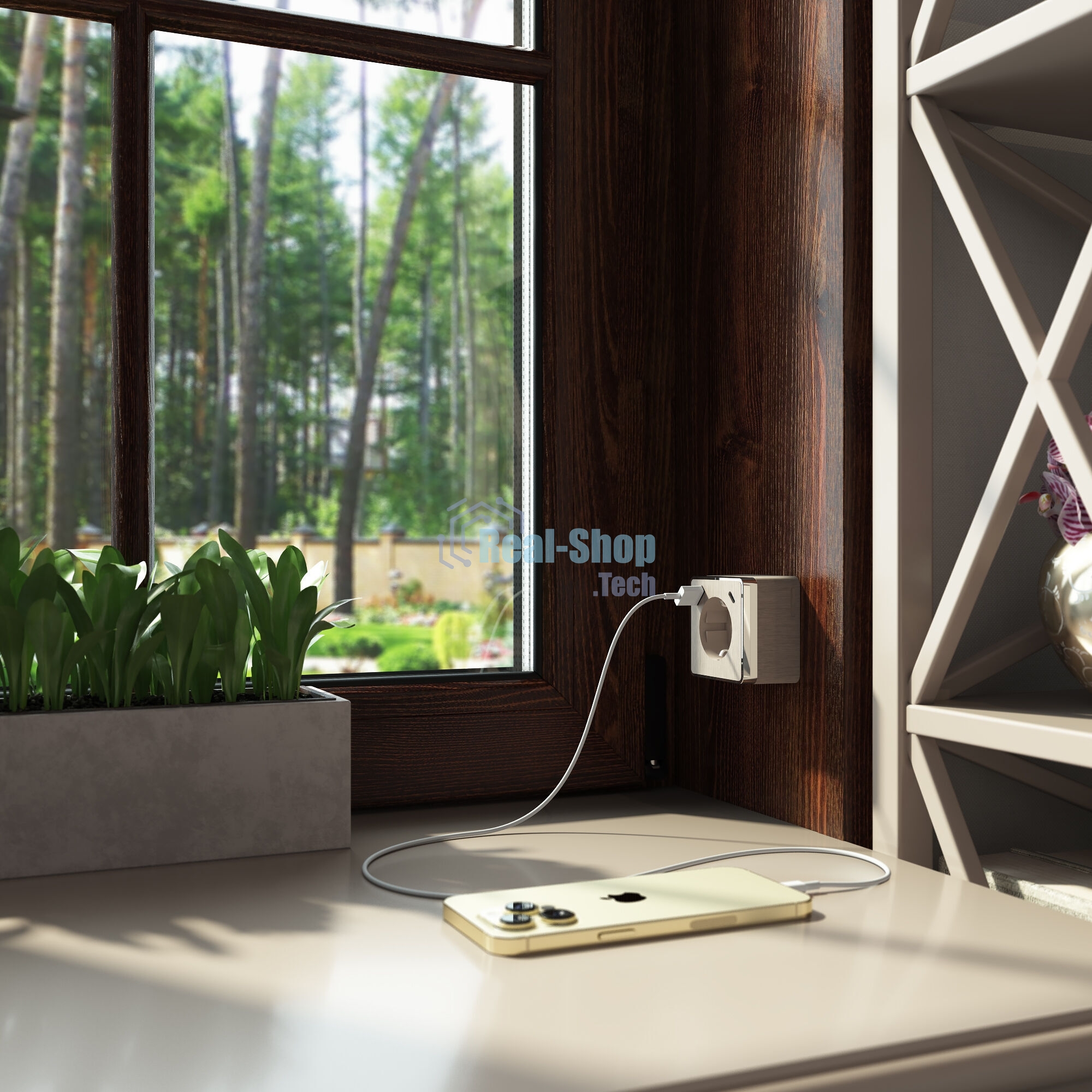Розетка с заземлением, шторками и USB тип A+C Gallant (шампань рифленый)
