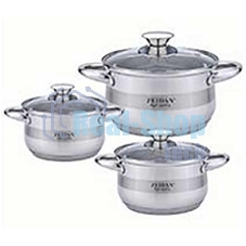 Набор посуды Zeidan Z-50632 6 предм.: кастрюля с/кр 2,0 л (16 см), кастрюля с/кр 3,0 л (18 см), кастрюля с/кр 4,0 л (20 см), нержавеющая сталь, комбинированная полировка снаружи, зеркальная полировка внутри, шкала литража, крышки - стекло, 5-ти СТЕПОВОЕ К