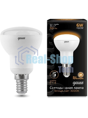 Лампа светодиодная Gauss R50 6Вт цок.: E14 рефлек. 220B 3000K св. свеч. белый теп. (упак.: 10 шт)