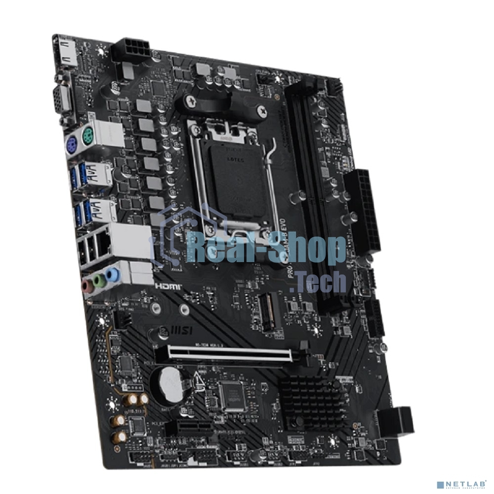 Материнская плата MSI PRO A620AM-B EVO A620, AM5, 2хDDR5, 1хPCIEx16, 1хPCIEx1, 1хM.2, 1хTypeC, 6хUSB3.2Gen1, 6хUSB2.0, 2хSATA3.0, 2.5G, VGA, HDMI, M-ATX, RTL