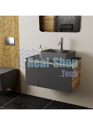 Комплект: тумба Bau Dream Blackwood графит 80, раковина BAU Cerama 48х37, темно-серая, смеситель Hotel Dream, нерж сталь