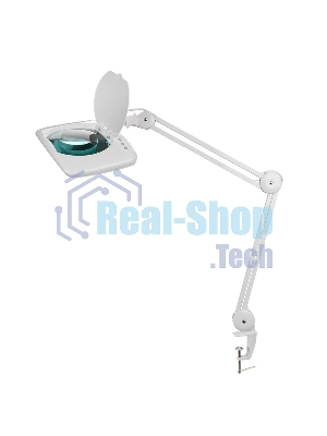 Лупа на струбцине Rexant, квадратная, 5D, с подсветкой 60 SMD LED, сенсорный регулятор яркости, белая