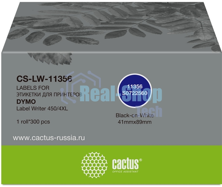 Этикетки Cactus CS-LW-11356 сег.:89x41мм черный белый 300шт/рул Dymo Label Writer 450/4XL