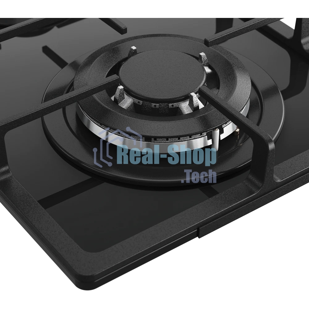 Газовая варочная панель MONSHER MGG 33 NoirR, газ, High-Tech, 30 см, автоматический электроподжиг, газ-контроль, форсунки под сжиженый газ, SABAF конфорки, чугунные решетки, черный