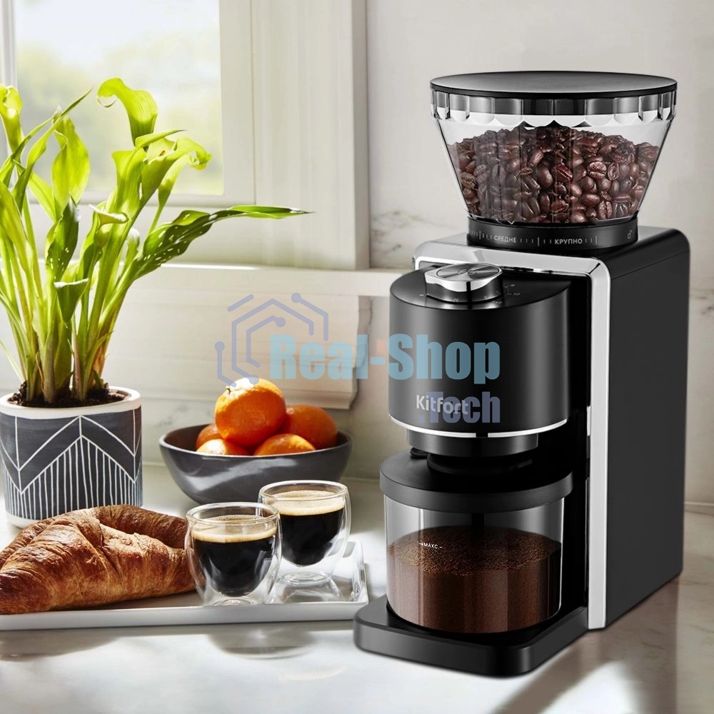Кофемолка Kitfort КТ-787 200Вт сист.помол.:жернова вместим.:250гр черный/серебристый