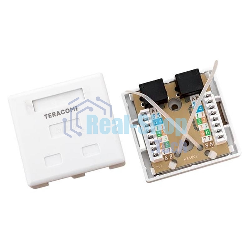 Розетка настенная TERACOM PRO Cat.6 неэкранированная 2 порта RJ-45 Dual IDC белая