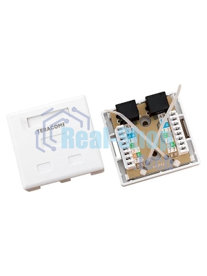 Розетка настенная TERACOM PRO Cat.6 неэкранированная 2 порта RJ-45 Dual IDC белая