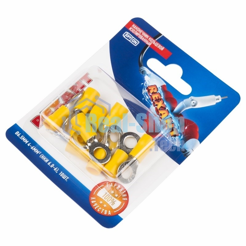 Наконечник кольцевой Rexant изолированный, ø6.5мм, 4-6мм², НКи 6.0-6/НКи5,5-6/RV5.5-6, желтый, в упак. 10 шт.