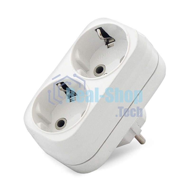 Разветвитель 2 гнезда с заземл. плоский 16А UNIVersal А302