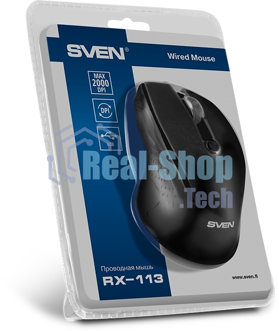 Мышь проводная SVEN RX-113 черный, 2000 dpi, USB, кнопки - 6
