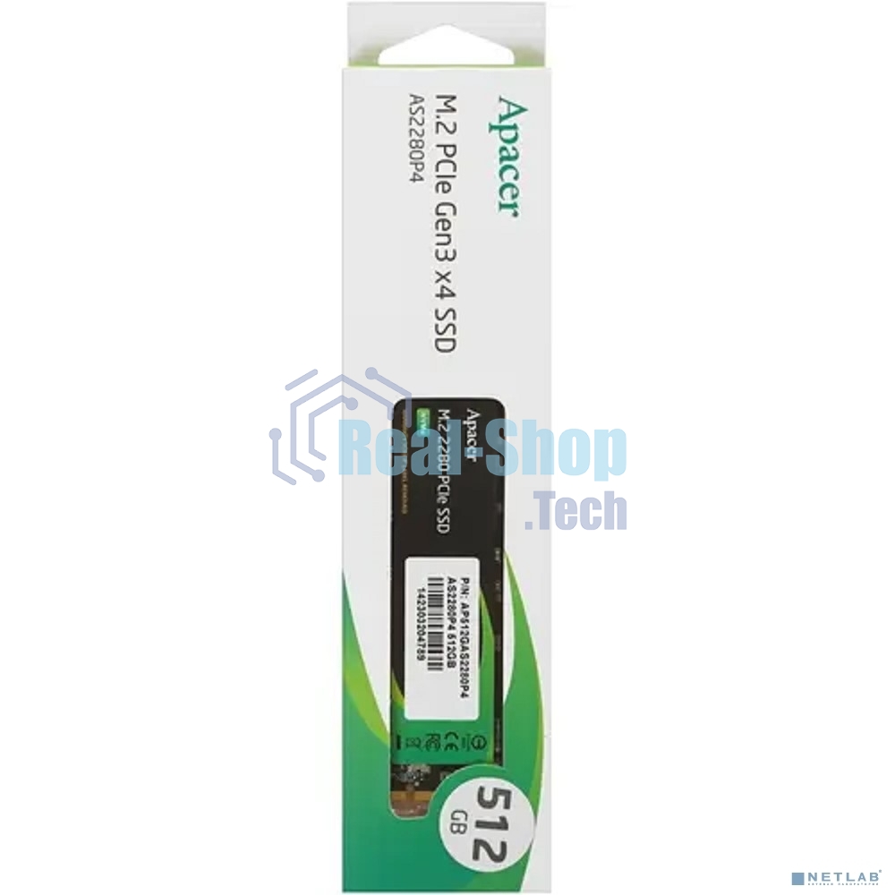 Накопитель SSD Apacer AS2280P4, 512Gb, M.2 2280, PCIe 3.0 x4, NVMe, R/W 2100/1500
