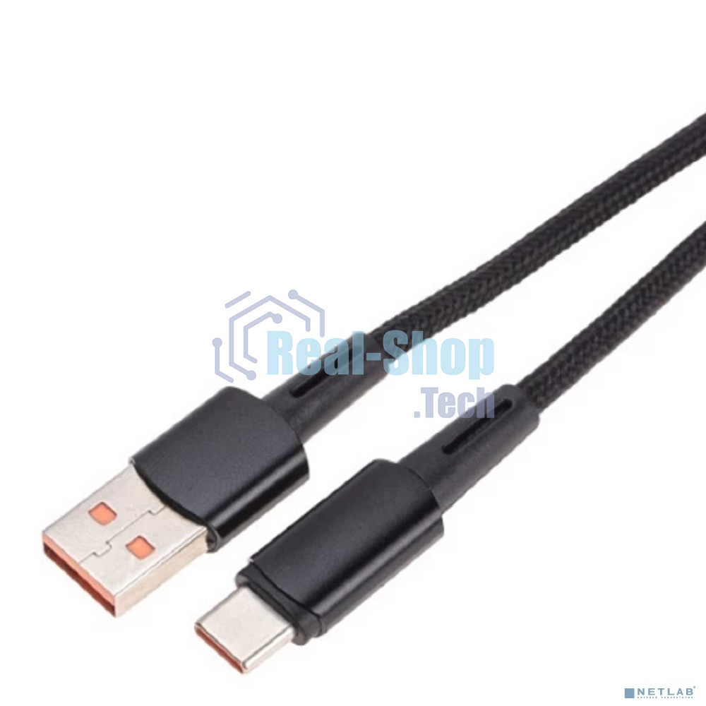 Кабель Rexant USB-A - Type-C, 6А, 120Вт, 1м, в черной нейлоновой оплетке