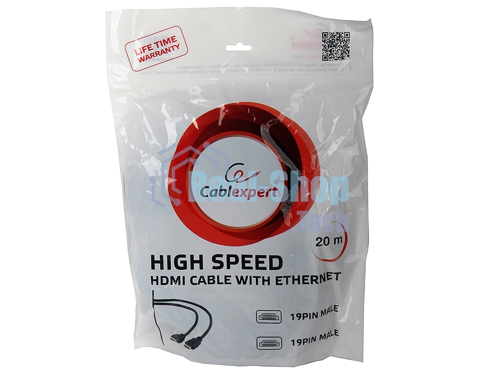 Кабель Cablexpert HDMI CC-HDMI4-20M, 19M/19M, v2.0, медь, позол.разъемы, экран, 20м, черный, пакет