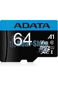 Флеш карта microSD 64Gb ADATA microSDHC Class 10 UHS-I A1 100/25 MB/s (SD адаптер)