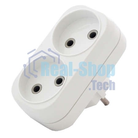 Разветвитель 2 гнезда без заземл. плоский 6А UNIVersal А202