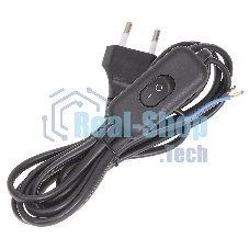 Шнур УШ-1КВ опрессованный с вилкой со встроенным выключателем 2х0,75/2метра, черный ИЭК