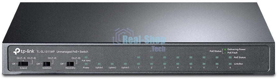 Коммутатор TP-Link 8-port 10/100Mbps Unmanaged PoE switch, 2 Gb RJ45 + 1 Gb SFP uplinks, PoE budget up to 124W