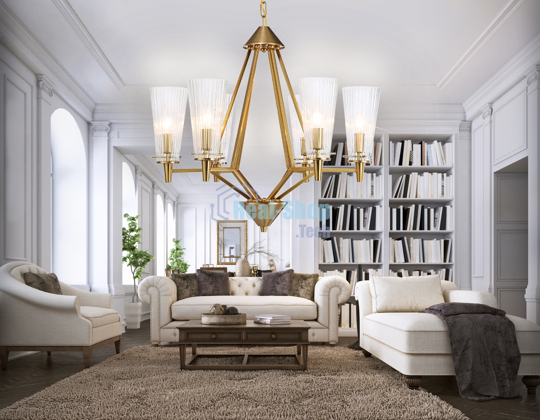 Светильник Ambrella light TR3231/6 BS/FR латунь/белый матовый E14*6 max 40W D610*585