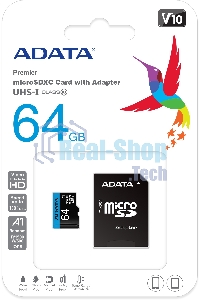 Флеш карта microSD 64Gb ADATA microSDHC Class 10 UHS-I A1 100/25 MB/s (SD адаптер)