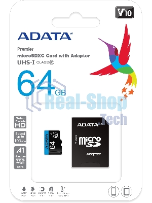 Флеш карта microSD 64Gb ADATA microSDHC Class 10 UHS-I A1 100/25 MB/s (SD адаптер)