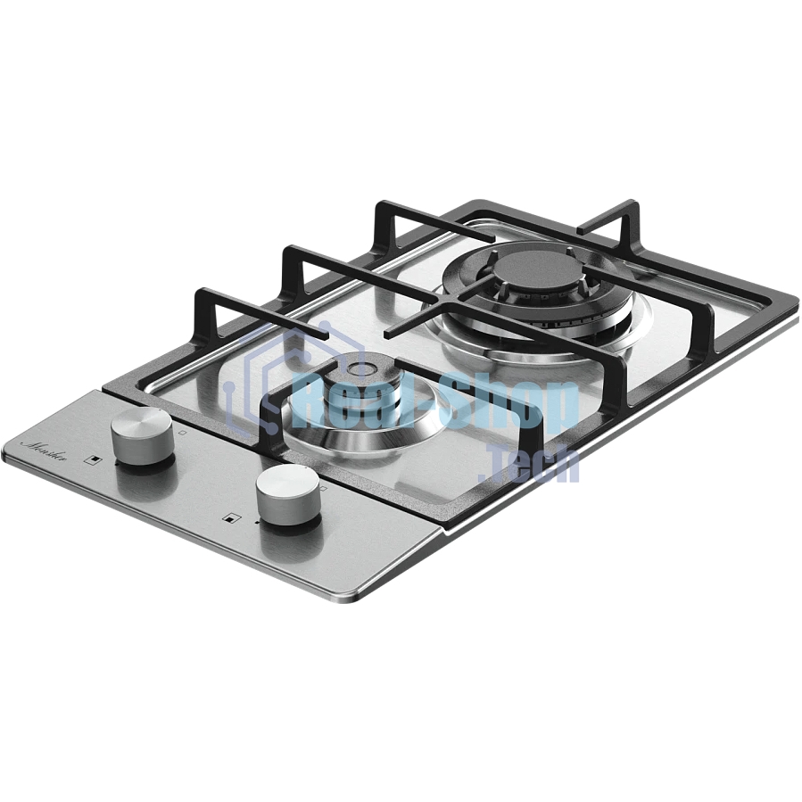 Варочная поверхность MONSHER MSG 33 Acier, газ, High-Tech, 29 см, автоматический электроподжиг, газ-контроль, форсунки под сжиженый газ, SABAF конфорки, чугунные решетки, нержавеющая сталь