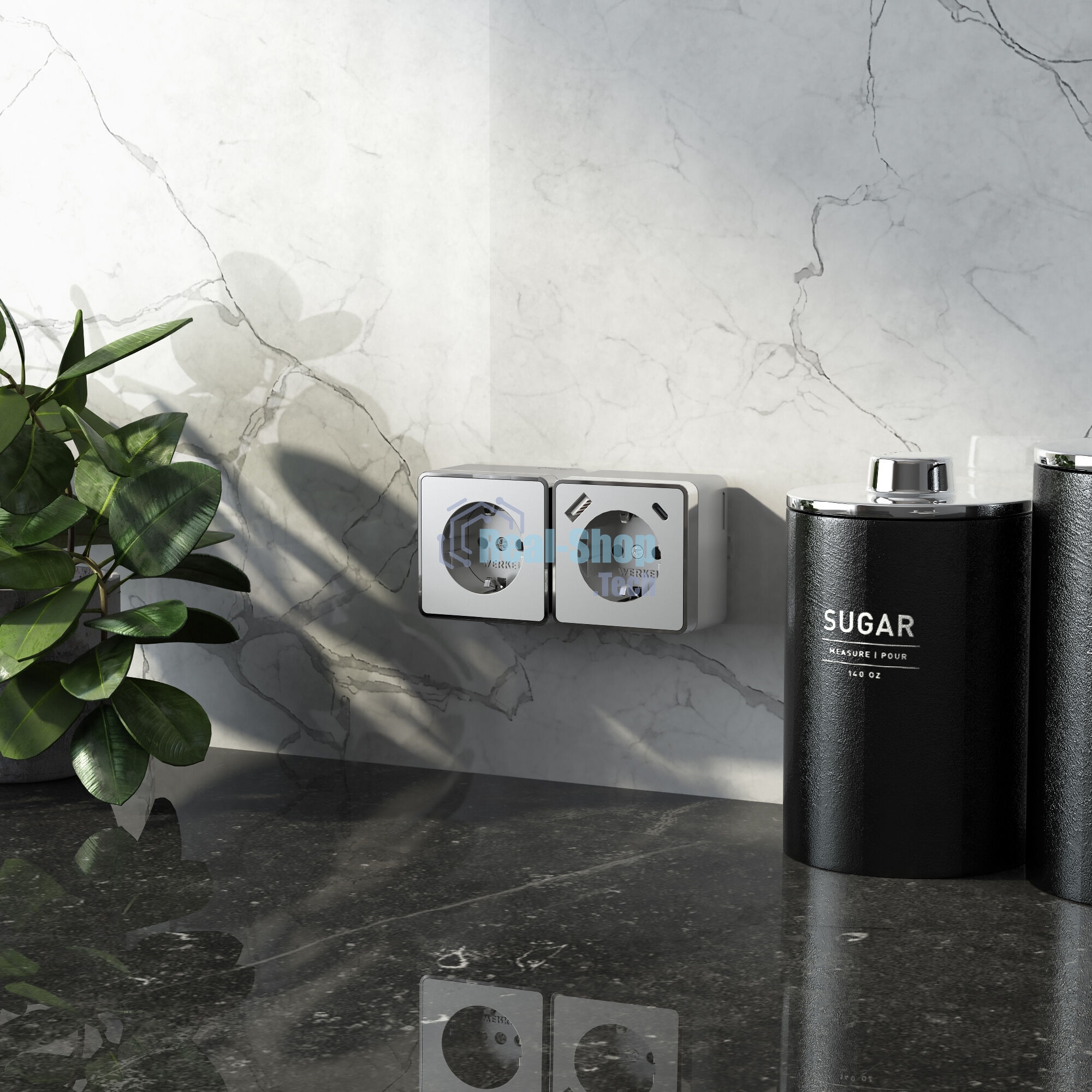 Розетка с заземлением, шторками и USB тип A+C Gallant (серебряный)