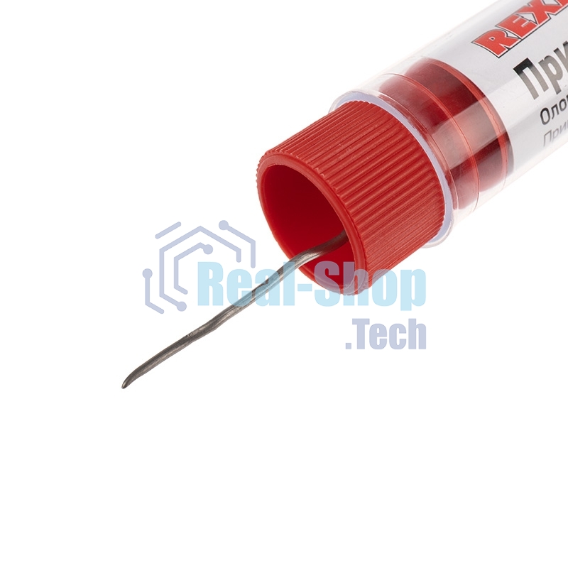 Припой без канифоли ПОС-61 Rexant, 10 г, Ø1.0 мм, (олово 61%, свинец 39%), колба