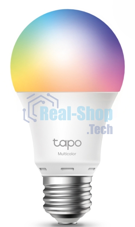 Умная многоцветная Wi‑Fi лампа Tapo Smart WiFi Bulb, A60 size，E27 base, 9.5W, 16 million colors, 2000k-6500k tunable white, 800 lumens brightness and diммable, 802.11b/g/n 2.4G WiFi connection, work with 200-240 V, 50/60 Hz power voltage and frequency, wo