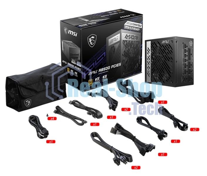 Блок питания MSI MPG A850G PCIE5 Retail, 850Вт, 80 PLUS Gold, 135мм, модульный, черный