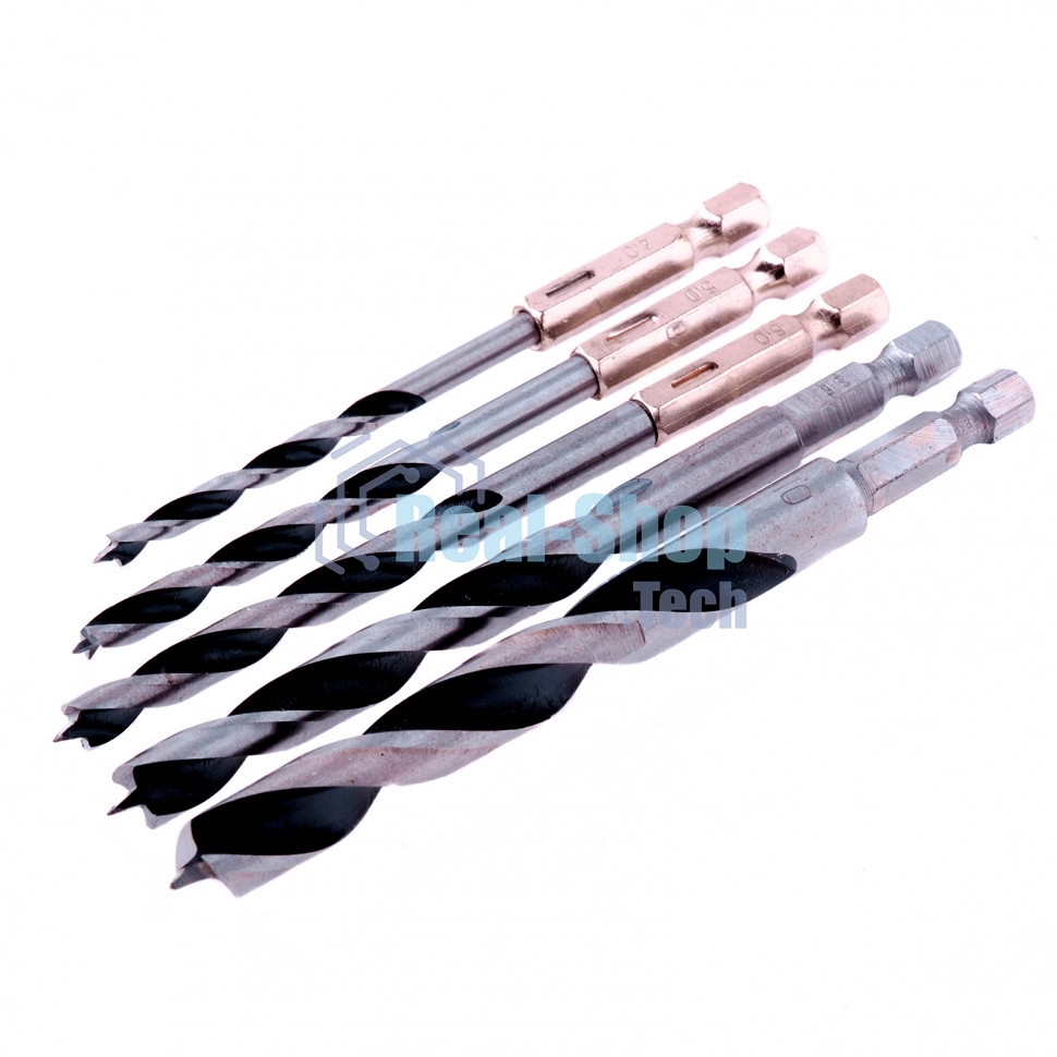 Набор сверл Matrix по дереву, 4-5-6-8-10 мм 5шт шестигран, хвостовик, пластиковый