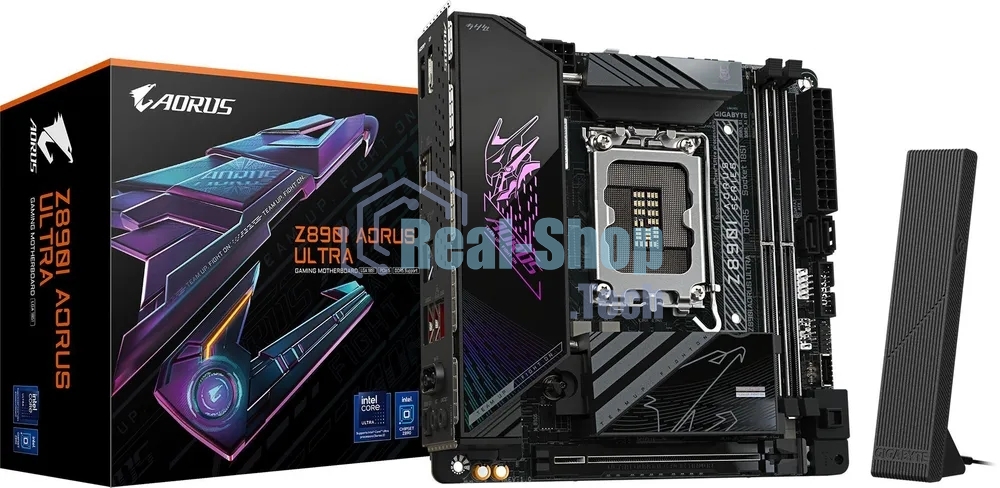 Материнская плата Gigabyte Z890I AORUS ULTRA, LGA 1851, Intel Z890, 2xDDR5, 2xSATA, 2xM.2, 1xPCIe 5.0 x16, 1xDP, 1xHDMI, 1xUSB-C, 1x Thunderbolt 4, 1x 2.5Gb LAN, 2xUSB-A 3.2 Gen 1, 3xUSB-A 3.2 Gen 2, 2x3.5 мм, TOSLINK, 7.1, 1xUSB4, Mini-ITX