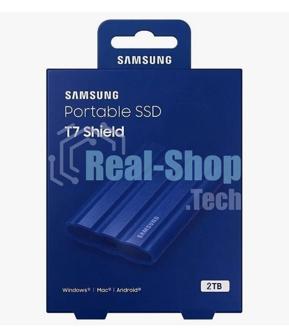 Внешний SSD Samsung T7 Shield, 2TB, USB 3.2 Gen 2 Type-C, R/W 1050/1000, синий