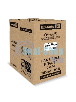 Кабель ExeGate FUTP4-C5e-CCA-S25-OUT-PE-BK-305 FTP 4 пары кат.5e CCA, 0.45мм (25AWG), экран, внешн., без троса, 305м, черн., PE