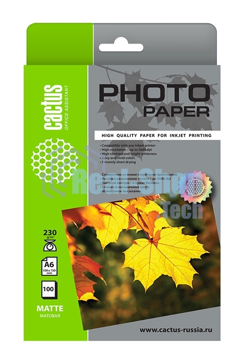 Фотобумага Cactus CS-MA6230100 A6/230г/м2/100л./белый матовое для струйной печати