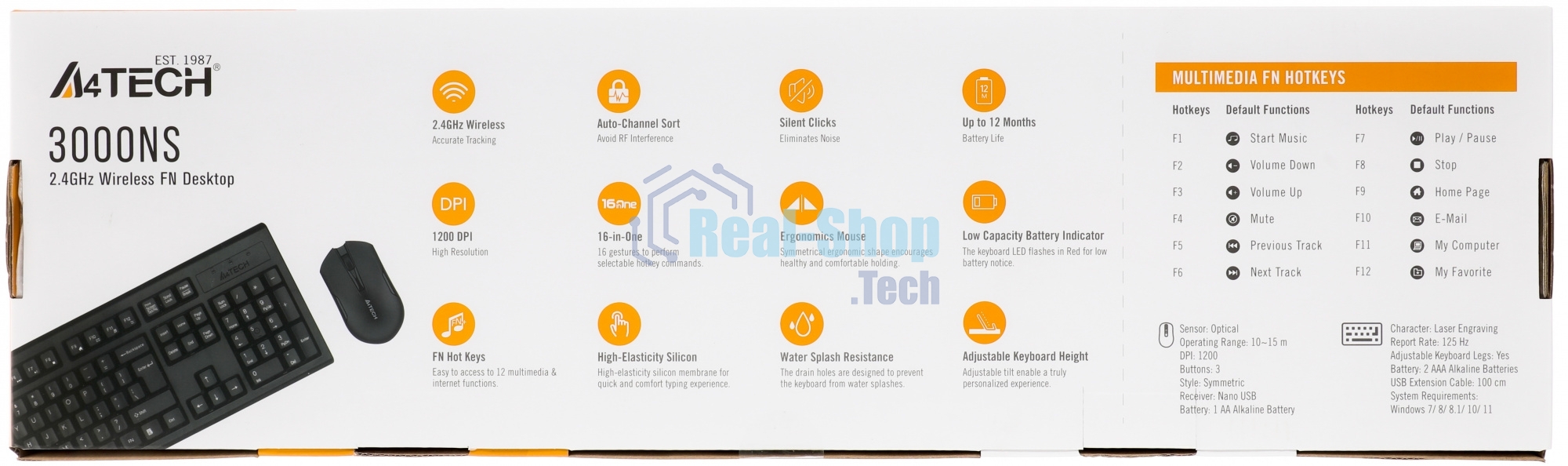 Комплект клавиатура+мышь A4Tech 3000NS беспроводной, USB, 1200 DPI, чёрный