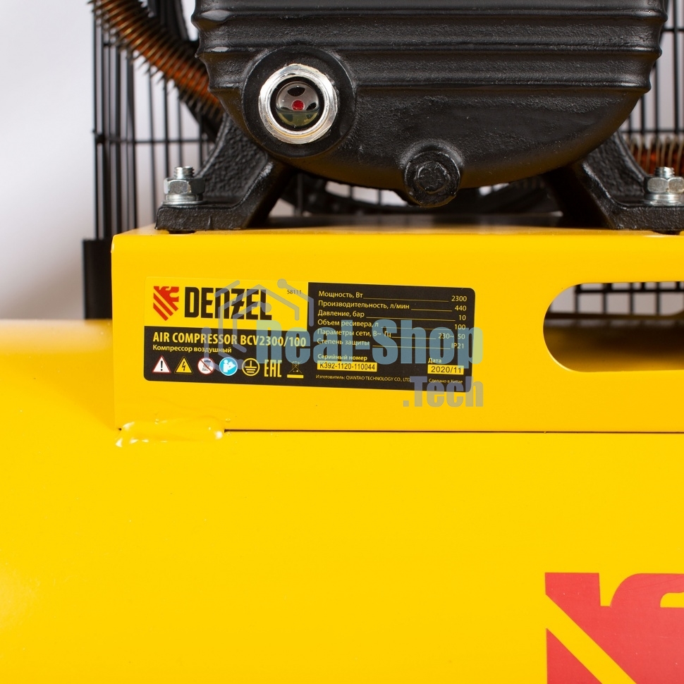 Компрессор воздушный Denzel BCV2300/100 рем. привод, 2,3 кВт, 100 литров, 440 л/мин