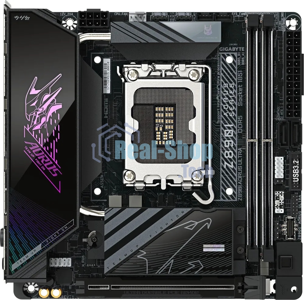 Материнская плата Gigabyte Z890I AORUS ULTRA, LGA 1851, Intel Z890, 2xDDR5, 2xSATA, 2xM.2, 1xPCIe 5.0 x16, 1xDP, 1xHDMI, 1xUSB-C, 1x Thunderbolt 4, 1x 2.5Gb LAN, 2xUSB-A 3.2 Gen 1, 3xUSB-A 3.2 Gen 2, 2x3.5 мм, TOSLINK, 7.1, 1xUSB4, Mini-ITX