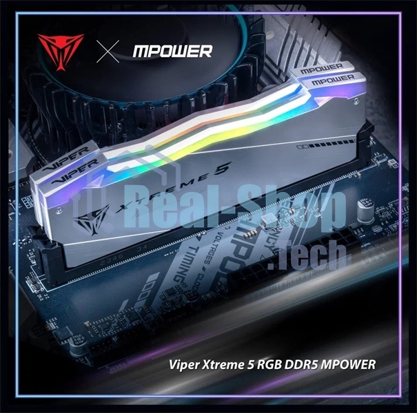 Оперативная память Patriot Viper Xtreme 5, DDR5, 32Gb (2x16Gb), 6400MHz, CL32, DIMM, с радиаторами, RGb, серебристый