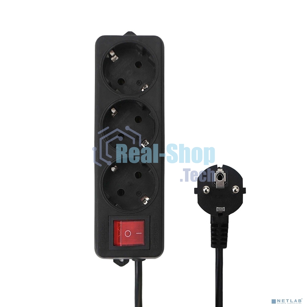 Удлинитель Гарнизон EL-NB-G3-B-3 3р 10А 3 м с выключателем и заземлением, черный