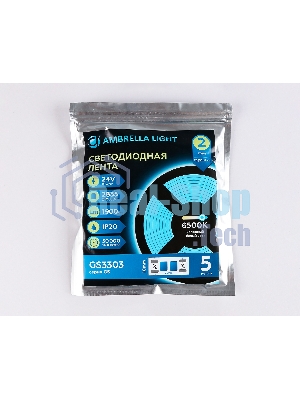 Светодиодная лента Ambrella light GS3303 2835 240Led/ 18W m/ 24V IP20 6500K/ 5000*10*1.2mm (2 конт.)