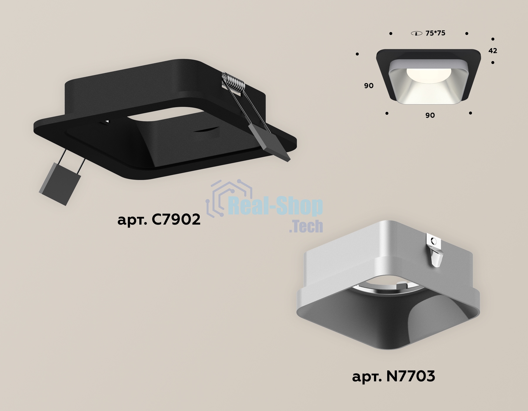Комплект встраиваемого светильника Ambrella light XC7902003 SBK/SSL черный песок/серебро песок MR16 GU5.3 (C7902, N7703)