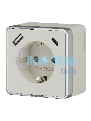 Розетка с заземлением, шторками и USB тип A+C Gallant (слоновая кость)