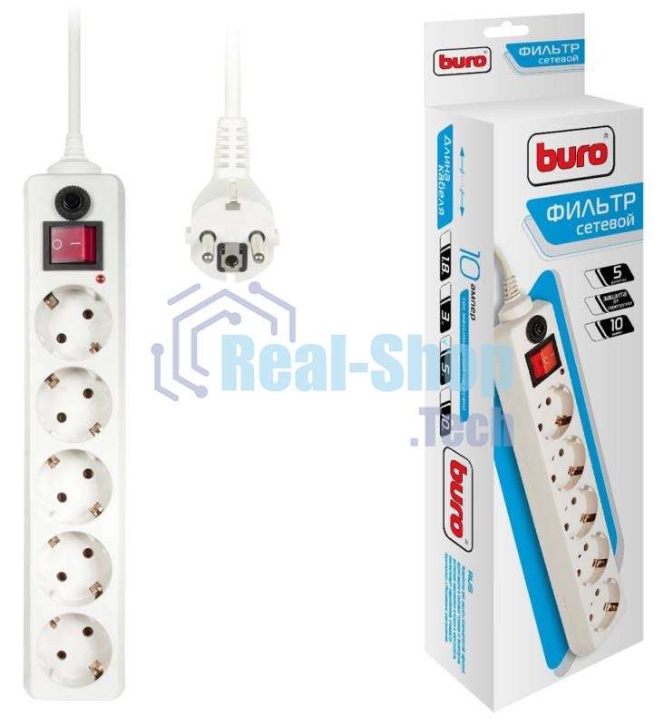 Сетевой фильтр Buro 500SH-5-W 5 м (5 розеток) белый (коробка)