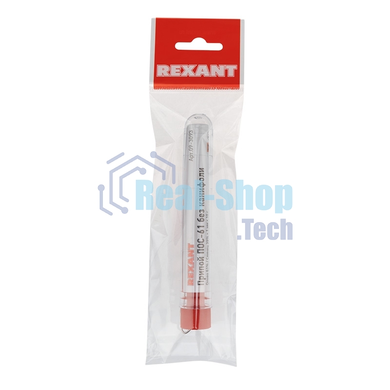 Припой без канифоли ПОС-61 Rexant, 10 г, Ø1.0 мм, (олово 61%, свинец 39%), колба